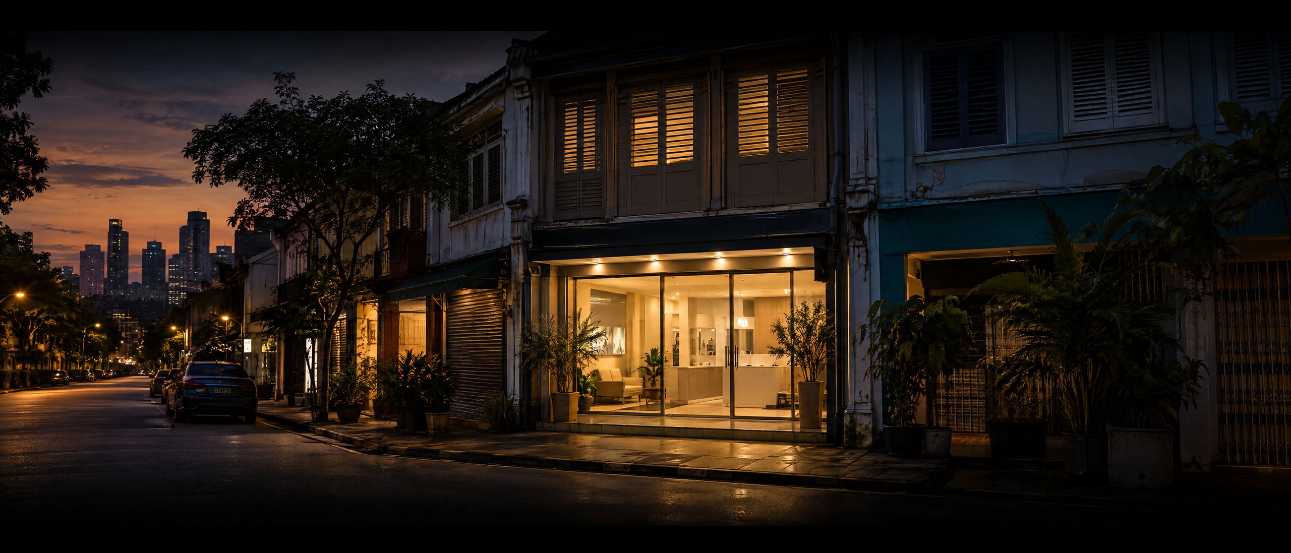 Calm Kuala Lumpur clinic street at dusk